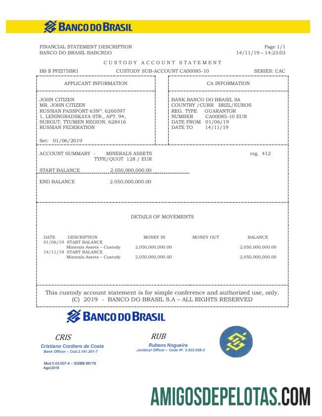 Brazil Banco Do Brasil Statement examplo